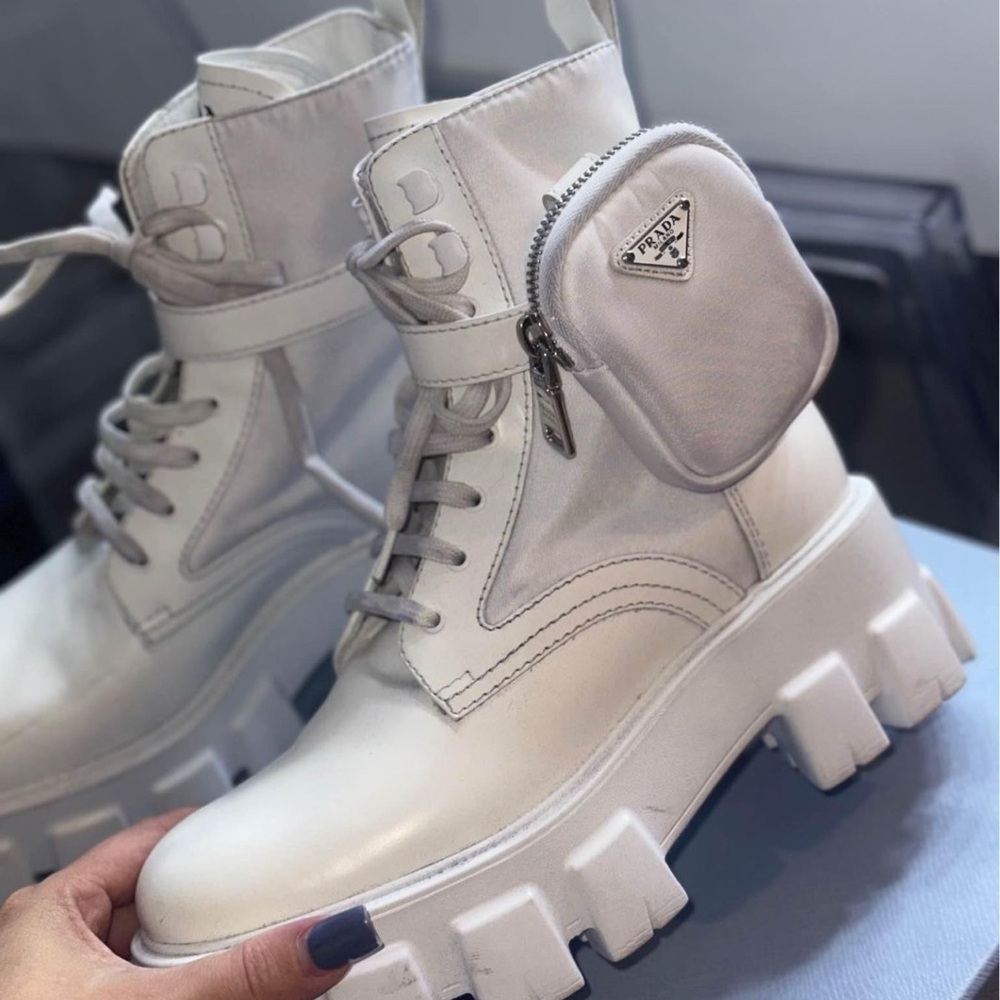 Prada Women's White Combat Boots